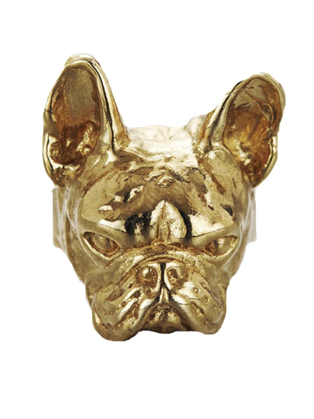 French Bulldog Statement Ring Gold Brass Size 7
